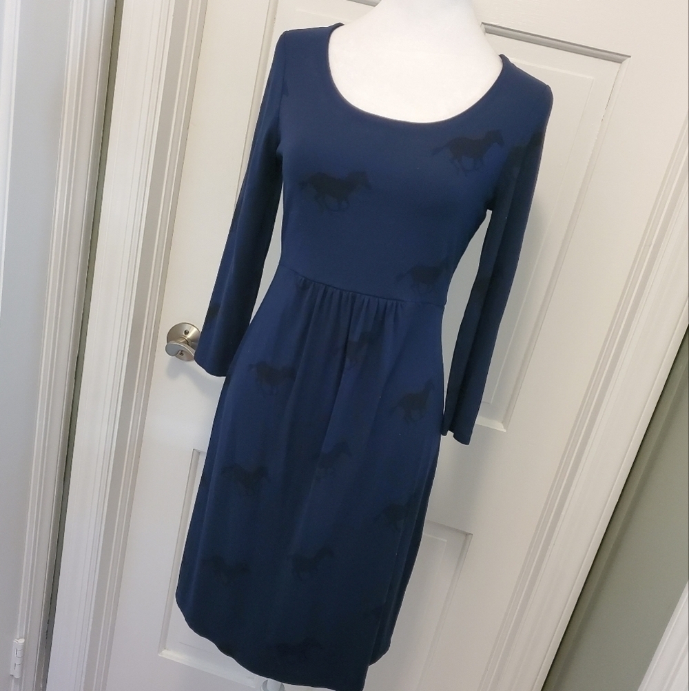 Boden Navy & Black Horseprint Knit Dress Size 6, Classic, Stretch